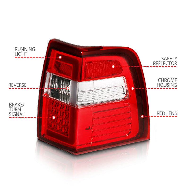 ANZO 311410 For Expedition LED Taillights w/ Light Bar Chrome Housing Red/Clear Lens