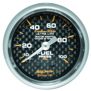 AutoMeter 4712 Autometer Carbon Fiber 52mm 100 PSI Mechanical Fuel Pressure Gauge
