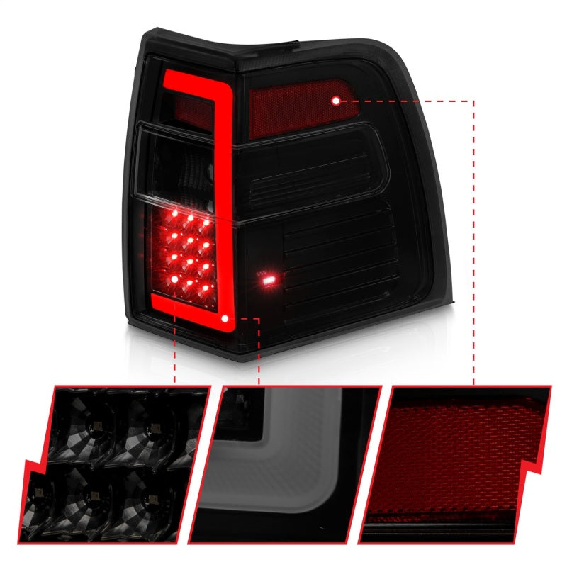 ANZO 311409 fits Ford 07-17 Expedition LED Taillights w/ Light Bar Black Housing Smoke Lens