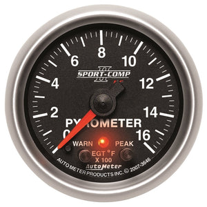 AutoMeter 3646 Autometer Sport-Comp II Full Sweep Electronic 0-1600 Deg F EGT/Pyrometer Peak & Warn w/ Elec Control
