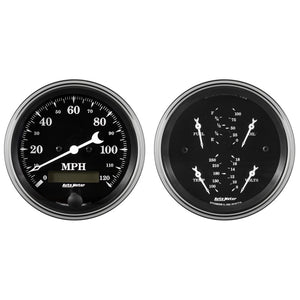 AutoMeter 1700 Auto Meter Gauge Kit 2 pc. Quad & Speedometer 3 3/8in Old Tyme Black