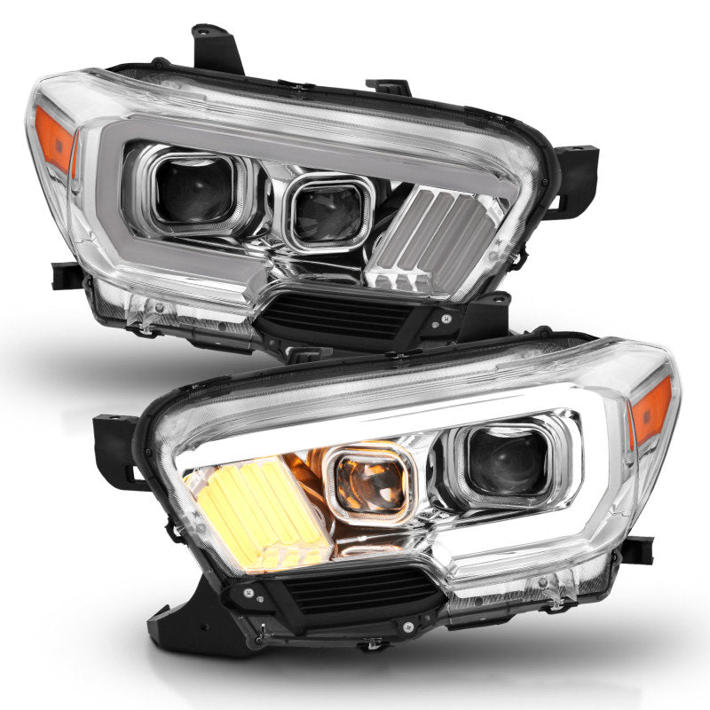 ANZO 111380 2017 fits Toyota 16-20 Tacoma Projector Headlights w/ Plank Style Design Chrome/Amber w/ DRL