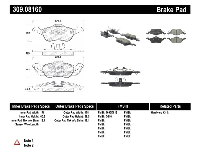 Stoptech 309.0816 Performance Brake Pads