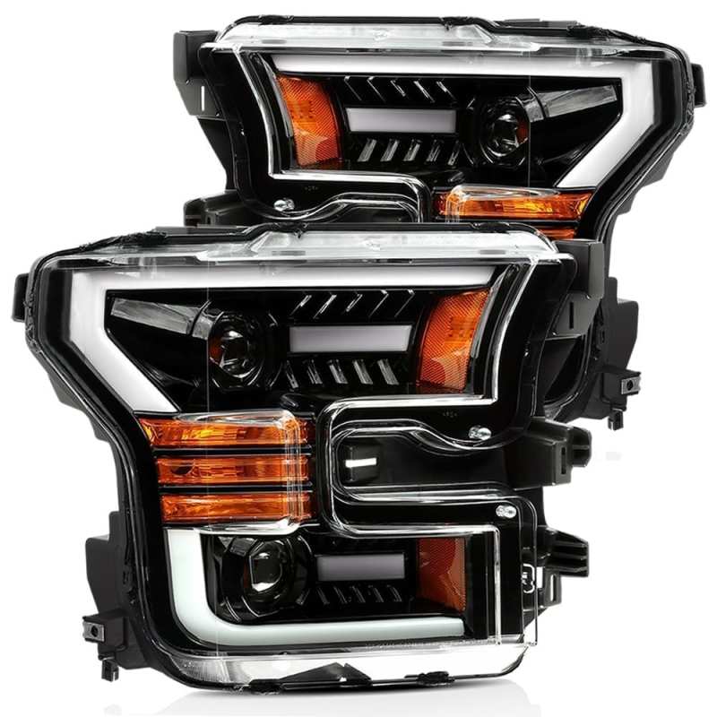 AlphaRex 880168 fits Ford 15-17 F-150 LUXX LED Projector Headlights Plank Style Alpha Blk w/Activ Light/DRL