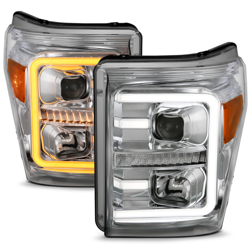 ANZO 111407 fits Ford 11-16 F-250/F-350/F-450 Projector Headlights w/ Plank Style Switchback Chrome w/Amber