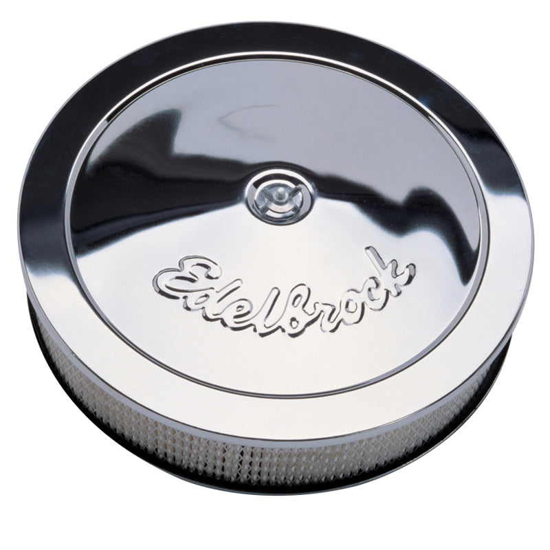 Edelbrock 1207 Air Cleaner Pro-Flo Series Round Steel Top Paper Element 14In Dia X 3 313In Chrome