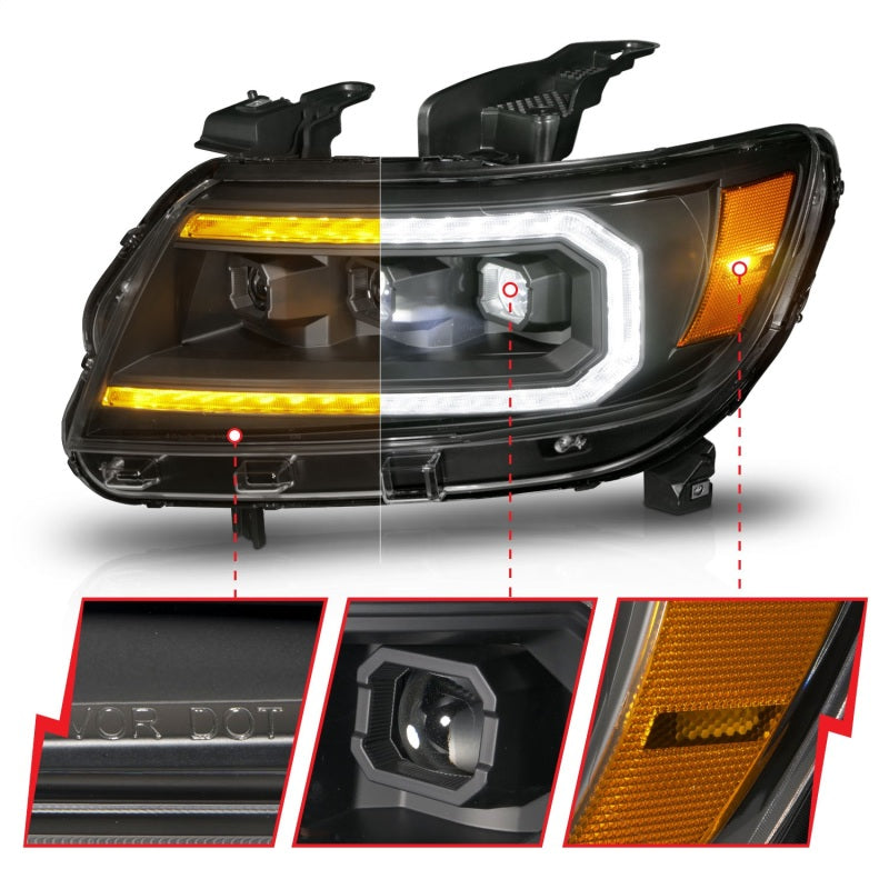 ANZO 111615 fits Chevrolet 15-22 Colorado Full LED Projector Headlights w/ Initiation & Sequential - Black