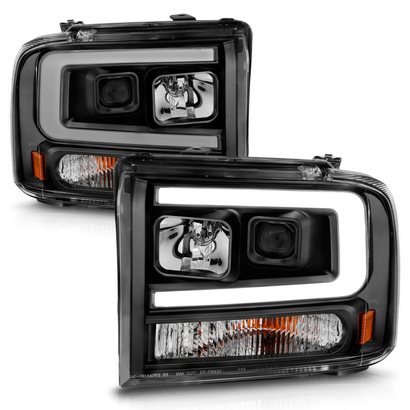 ANZO 111551 fits Ford 99-04 F250/F350/F450/Excursion (excl 99) Projector Headlights - w/ Light Bar Black Housing