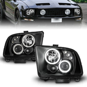 ANZO 121166 2005-2009 fits Ford Mustang Projector Headlights w/ Halo Black