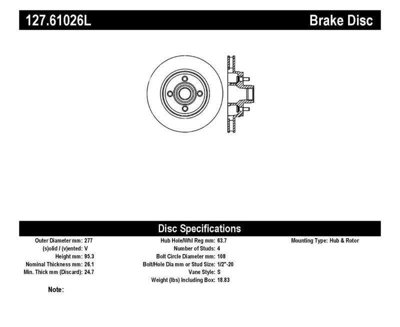 Stoptech 127.61026L Slotted & Drilled Sport Brake Rotor
