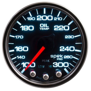 AutoMeter P32252 Autometer Spek-Pro Gauge Oil Temp 2 1/16in 300f Stepper Motor W/Peak & Warn Blk/Smoke/Blk