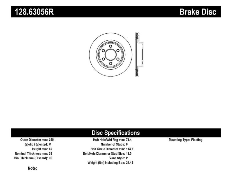 Stoptech 128.63056R Drilled Sport Brake Rotor