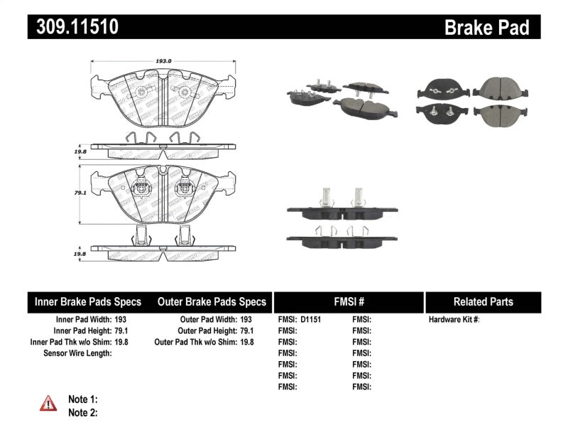 Stoptech 309.1151 Performance 06-09 BMW M5 E60 / 07-09 M6 E63/E63 Front Brake Pads
