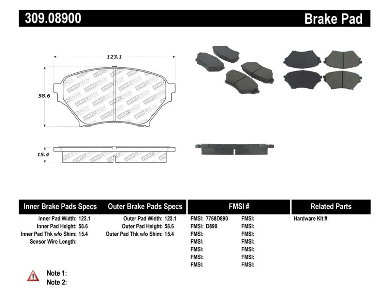 Stoptech 309.089 Performance 01-05 fits Miata w/ Sport Suspension Front Brake Pads D890