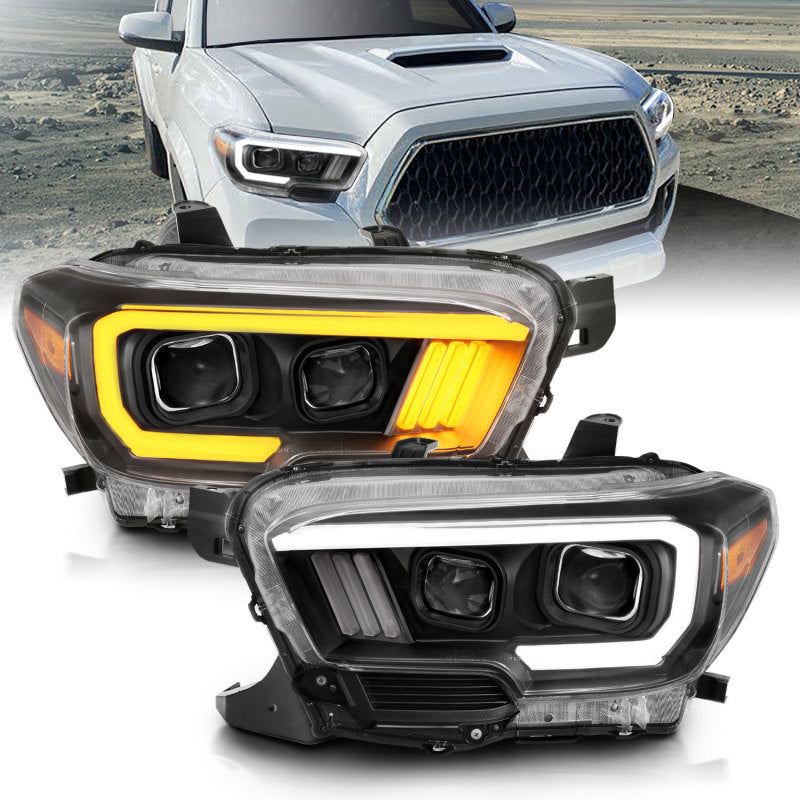 ANZO 111396 2017 fits Toyota 16-20 Tacoma Projector Headlights w/ Plank Style Switchback Black w/ Amber