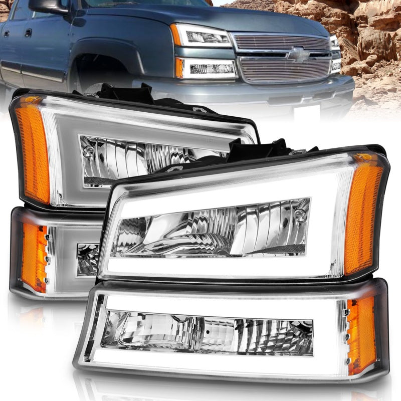 ANZO 111502 2006 fits Chevrolet 03-20 Silverado 1500 Crystal Headlights w/ Light Bar Chrome Housing