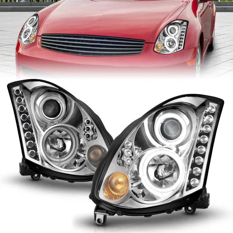 ANZO 121364 2007 fits Infiniti 03-20 G35 Projector Headlights w/ Halo Chrome (CCFL) (HID Compatible)