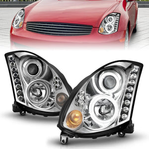 ANZO 121364 2003-2007 fits Infiniti G35 Projector Headlights w/ Halo Chrome (CCFL) (HID Compatible)