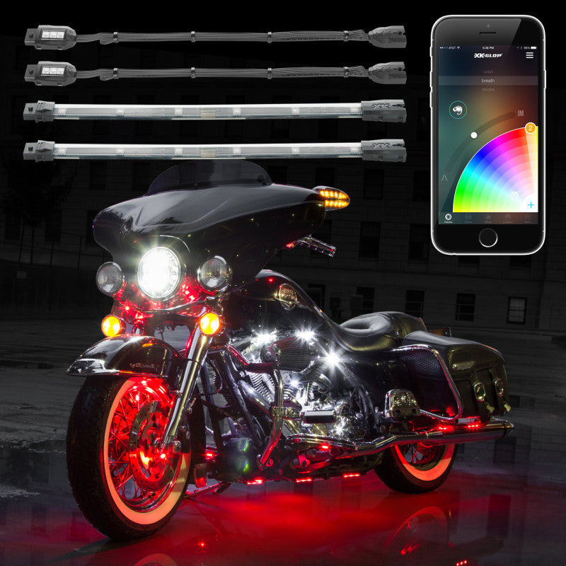 XK KS-Moto-Mini Glow Strip Million Color XKCHROME Smartphone App ATV/Motorcycle LED Light Kit 6xPod + 2x10In