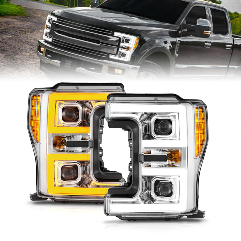 ANZO 111578 fits Ford 17-19 F-250/350/450 SD (w/o Factory LED HL) LED Proj Headlights w/Light Bar Switchback Chr