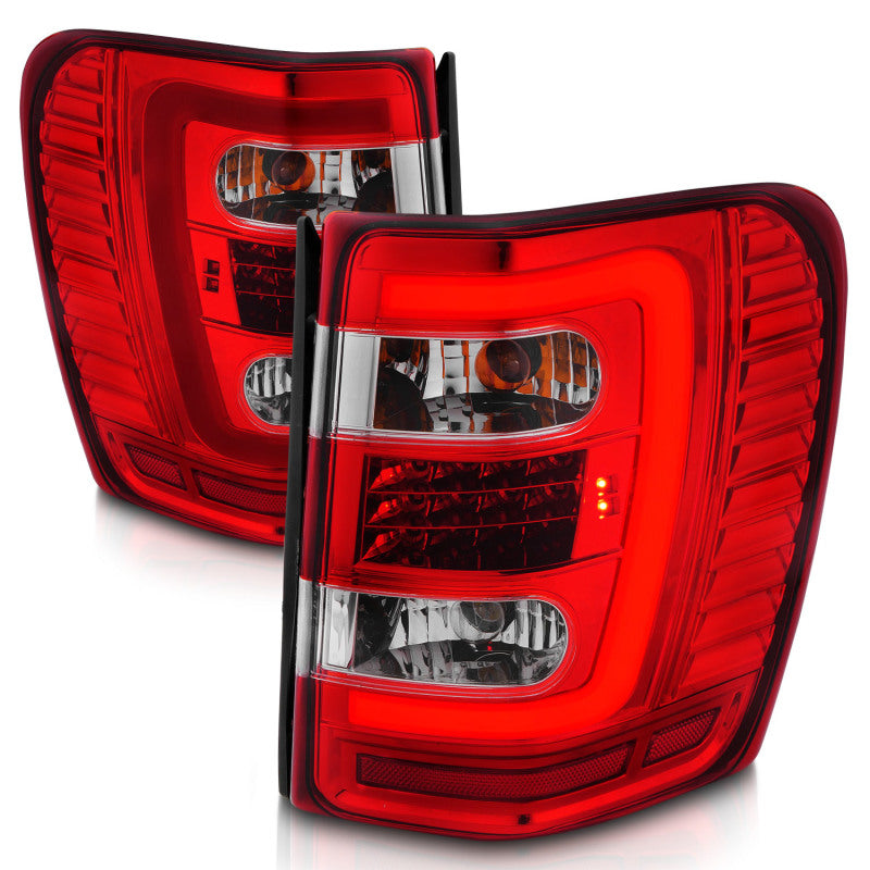 ANZO 311396 1904 fits Jeep 99-20 Grand Cherokee LED Tail Lights w/ Light Bar Chrome Housing Red/Clear Lens