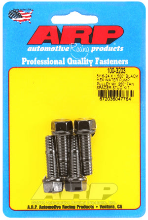 ARP 100-3203 5/16-24 X 1.500 Black Hex Water Pump Pulley w/ .250in Fan Spacer S