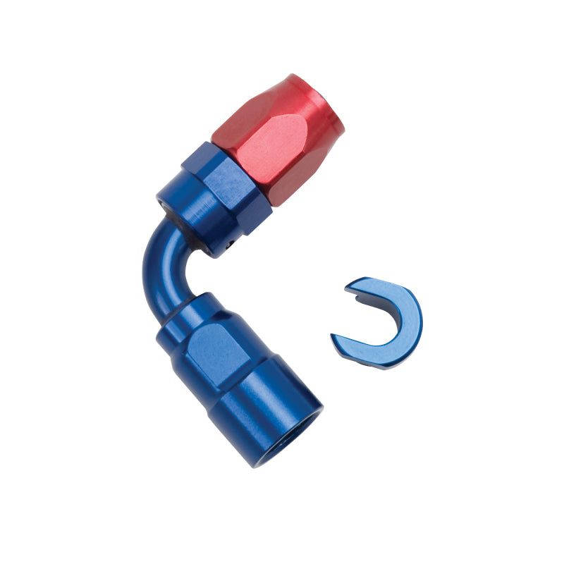 Russell 611270 Performance 5/16in SAE Quick Disc Female to -6 Hose Red/Blue 90 Degree Hose End