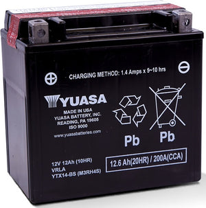 Yuasa Battery YUAM3RH4S Yuasa YTX14-BS AGM 12-Volt Battery w/Bottle