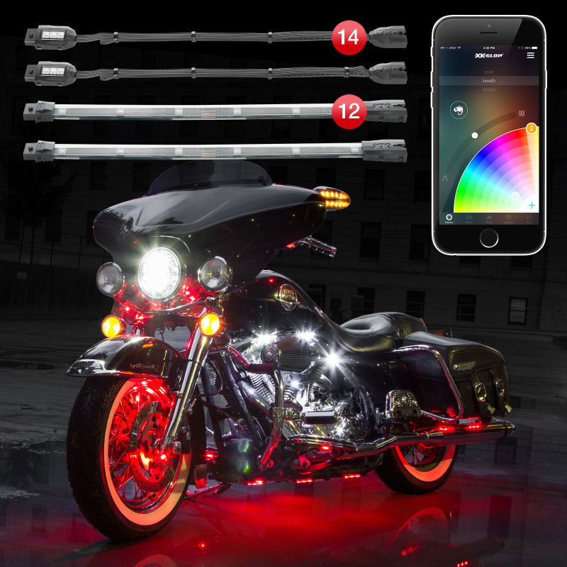 XK KS-MOTO-PRO Glow Strip Million Color XKCHROME ATV/Motorcycle LED Accent Light Kit (14xPod + 12x10In)