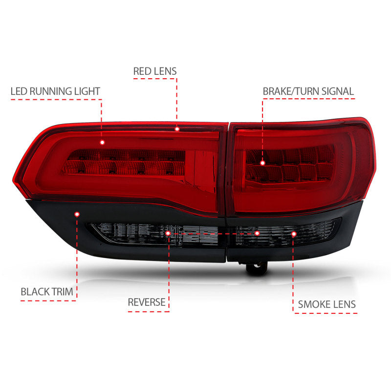 ANZO 311269 2016 fits Jeep 14-20 Grand Cherokee LED Taillights Red/Smoke