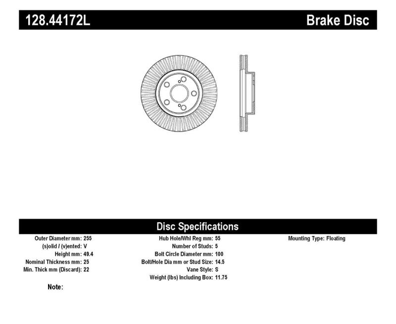 Stoptech 128.44172L Sport Cross Drilled Brake Rotor - Front Left