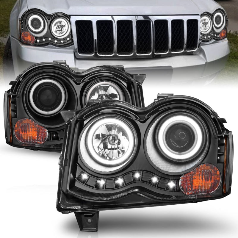 ANZO 111213 2010 fits Jeep 08-20 Grand Cherokee Projector Headlights w/ Halo Black (CCFL)