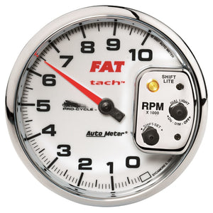 AutoMeter 19265 Pro-Cycle Gauge 5in 10K Rpm Shift-2&4 Cylinder White Fat Tach