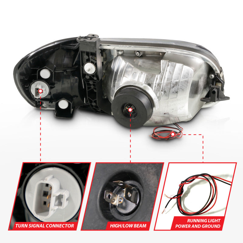 ANZO 111580 fits Toyota 00-04 Tundra (Reg/Acc Cab Only) Crystal Headlights w/Lgt Bar Chrome w/Corner Lights 2pc