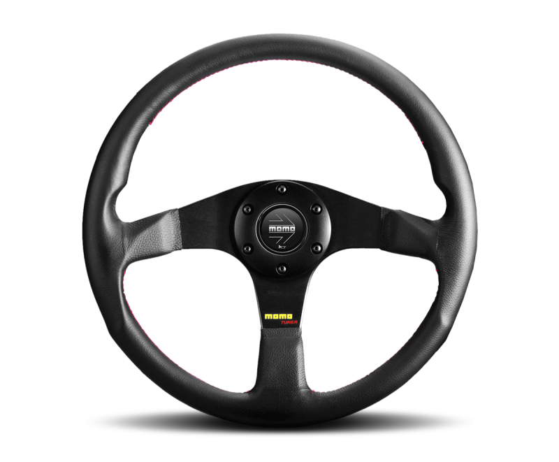 Momo TUN35BK0B Tuner Steering Wheel 350 mm - Black Leather/Red Stitch/Black Spokes