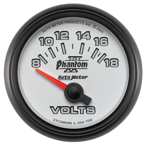 AutoMeter 7592 Autometer Phantom II 52.4mm Short Sweep Electronic 8-18 Volts Voltmeter Gauge