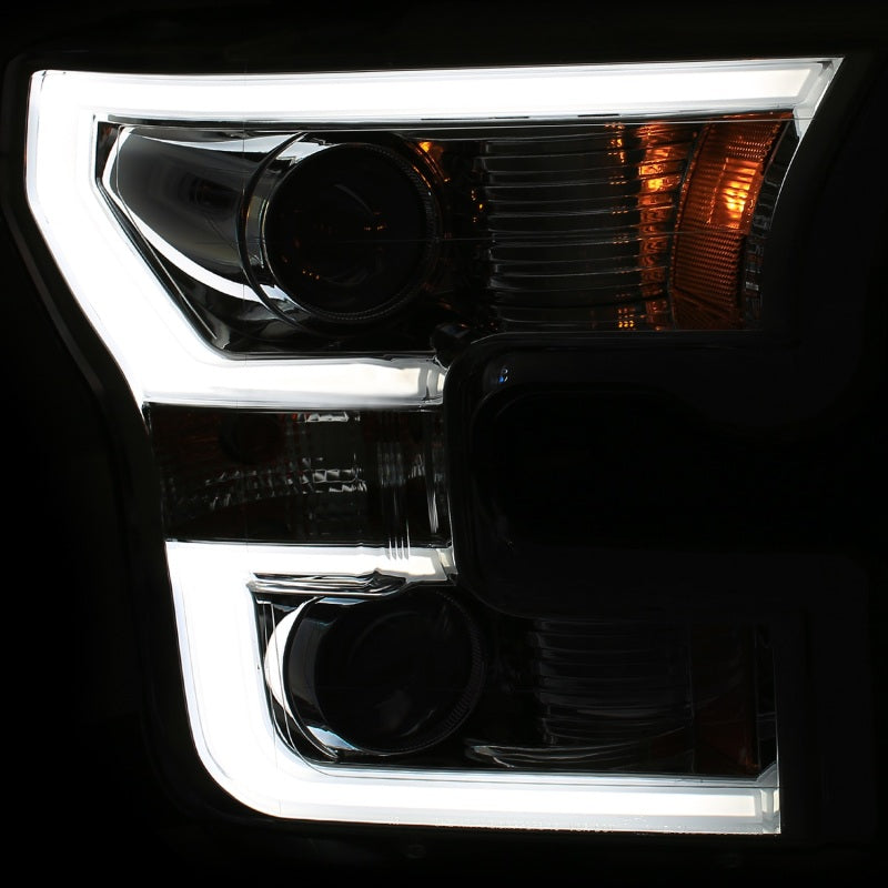 ANZO 111358 2017 fits Ford 15-20 F-150 Projector Headlights w/ Plank Style Switchback Chrome w/ Amber