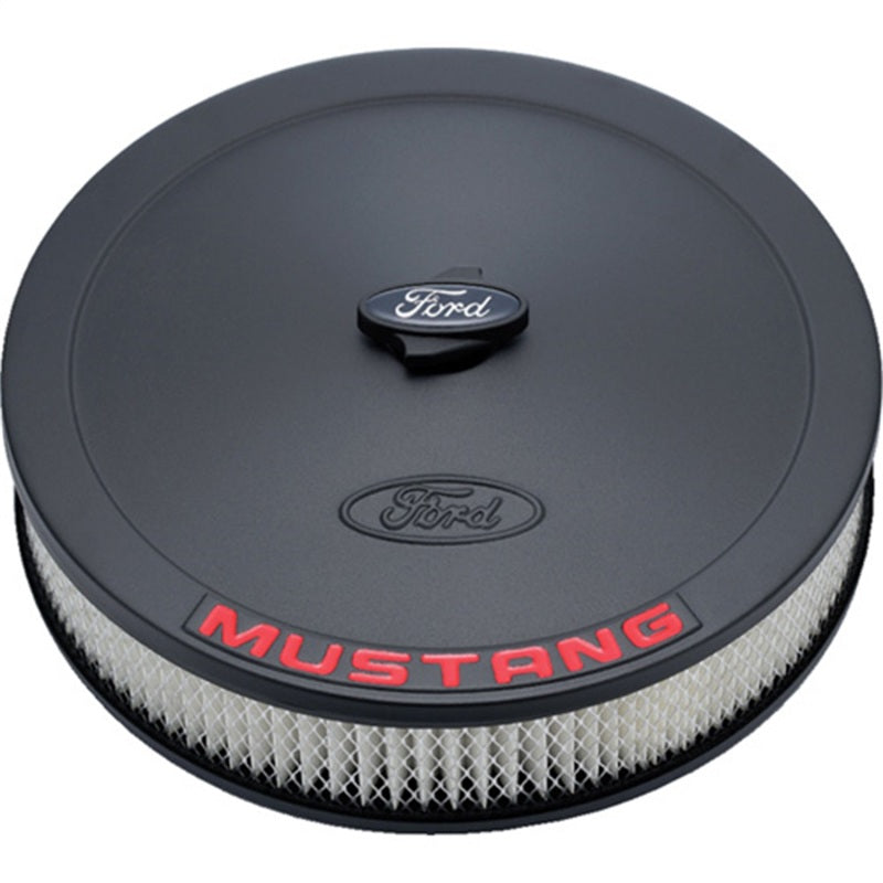 fits Ford 302-362 Racing Air Cleaner Kit - Black Crinkle Finish w/ Red Mustang Emblem