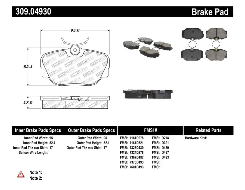Stoptech 309.0493 Performance Brake Pads