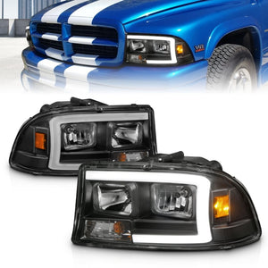 ANZO 111591 97-04 fits Dodge Dakota/fits Durango Crystal headlight Set w/ Light Bar Black Housing