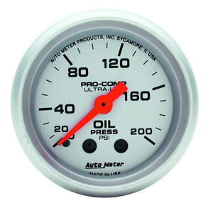 AutoMeter 4322 Autometer Ultra-Lite 52mm 0-200 PSI Mechanical Oil Pressure Gauge