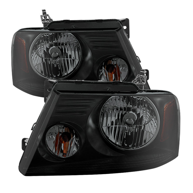 9030338 Xtune fits Ford 04-08 F150 Amber Crystal Headlights Black Smoked HD-JH