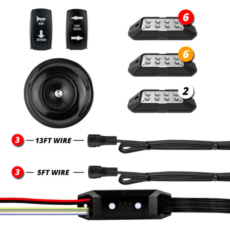 XK XK-DT-PRO Glow ATV UTV Pro DOT Street Legal Conversion Signal/ Horn Kit- 2 White 6 Red 6 Amber Pods