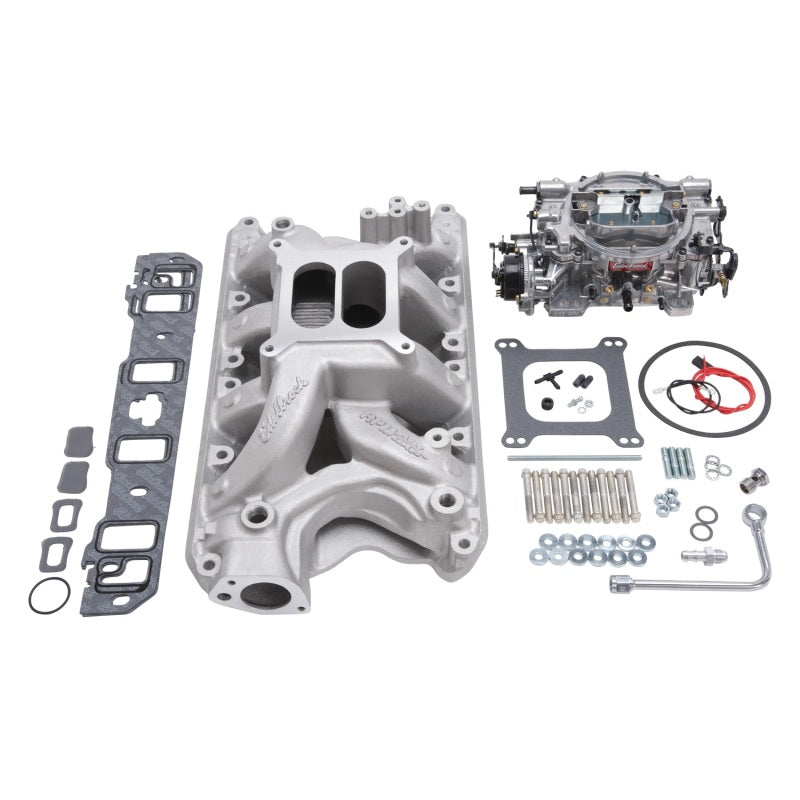 Edelbrock 2034 Manifold And Carb Kit Performer RPM Air-Gap Small Block fits Ford 351W Natural Finish