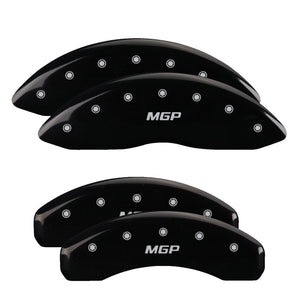MGP 12088SMGPBK 4 Caliper Covers Engraved Front & Rear Black finish silver ch