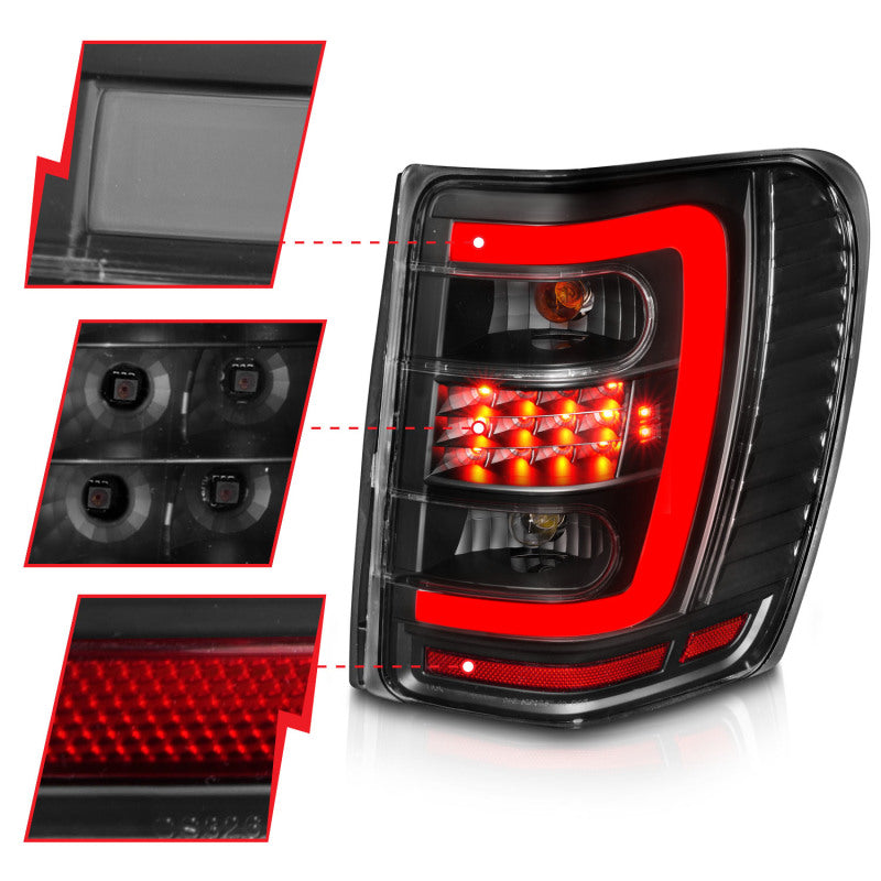 ANZO 311394 1904 fits Jeep 99-20 Grand Cherokee LED Tail Lights w/ Light Bar Black Housing Clear Lens