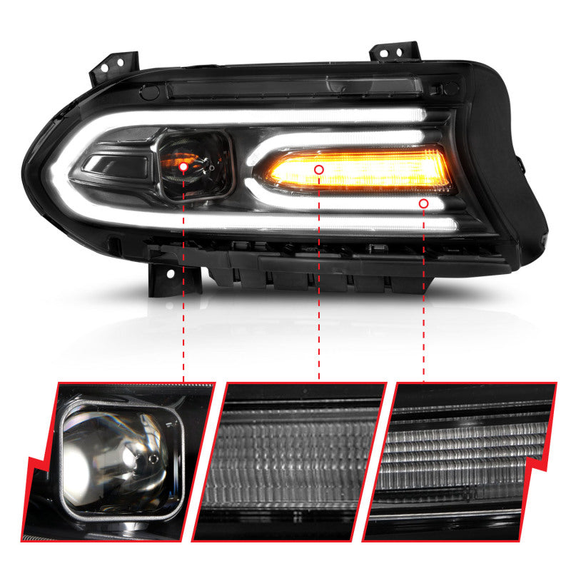 ANZO 121559 2018 fits Dodge 15-20 Charger Projector Headlights Plank Style Black