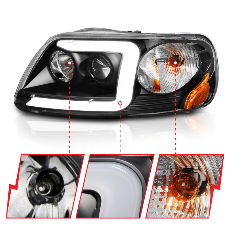 ANZO 111503 1903 fits Ford 97-20 F-150 Projector Headlights w/ Light Bar Black Housing