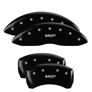 MGP 23028SMGPBK 4 Caliper Covers Engraved Front & Rear Black finish silver ch