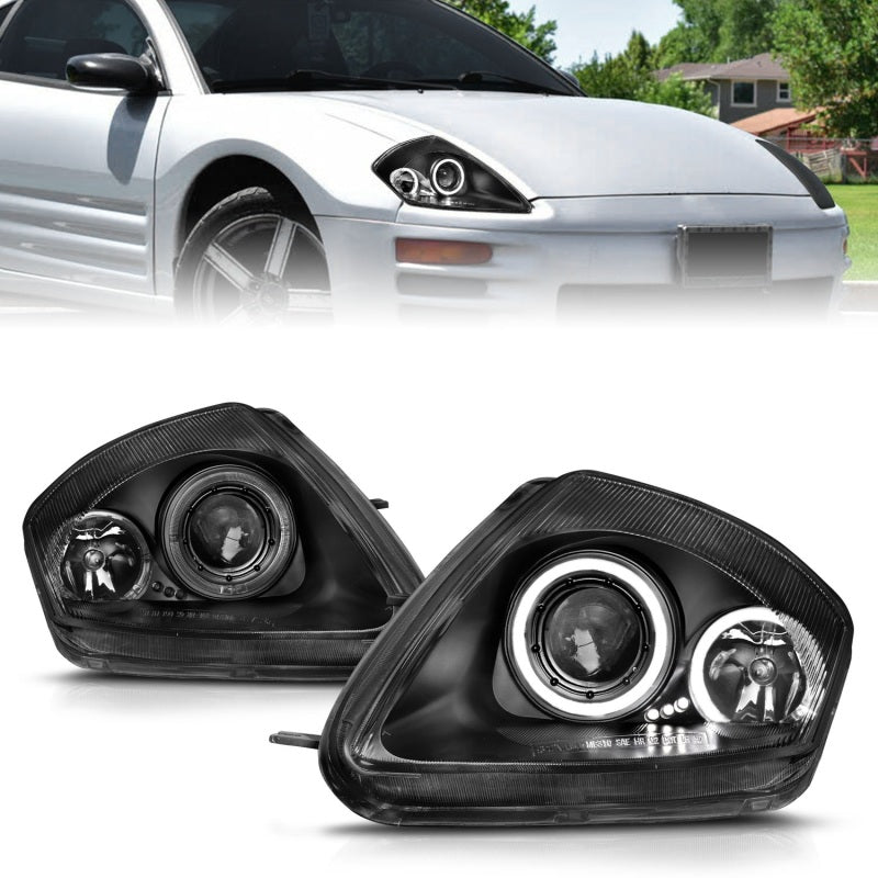 ANZO 121332 2005 fits Mitsubishi 00-20 Eclipse Projector Headlights w/ Halo Black